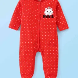 Babyhug Disney Interlock Knit Full Sleeves Sleep Suits with Stripes & Aristocats Graphics Pack of 3 - Pink Red & White image 2