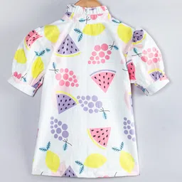 Hugsntugs Cotton Woven Half Puffed Sleeves Fruits Printed Top - White image 3