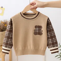 NEUDIS Knit Full Sleeves Bear Designed & Checked Sweater - Brown image 3