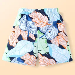 Babyhug Single Jersey Knit Shorts with Stripes & Tropical Print Pack of 3 - Black & Blue image 3