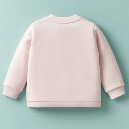 I Bears Fleece Knit Full Sleeves Front Open T-Shirt & Lounge Pant Set with Teddy Patch & Print - Peach image 3