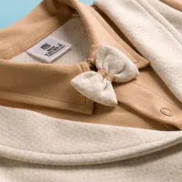 Mini Taurus Intterlock Knit Party Romper with Patch Detailing - Beige image 3