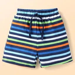 Babyhug Single Jersey Knit Shorts with Stripes & Tropical Print Pack of 3 - Black & Blue image 4