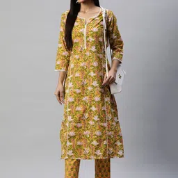 SAK JAIPUR Floral Printed Straight Kurta With Trousers image 5