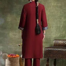 Nayam By Lakshita Floral Yoke Design Mandarin Collar Thread Work A-Line Kurta & Trouser image 4