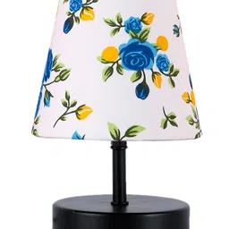 Devansh Multicolor cotton Round Wood Black Table Lamp image 5