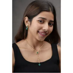 AARSEE OFFICIAL 22Kt Gold-Plated Green Drop Pearl Chain Necklace With Earrings-image-4
