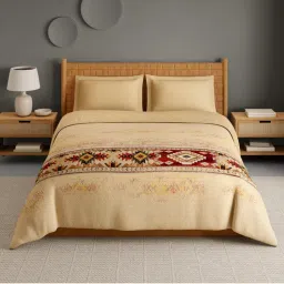 SPACES Aztec 210 Tc Hygro Cotton Geometric Design Double Quilt - Light Brown-image-1