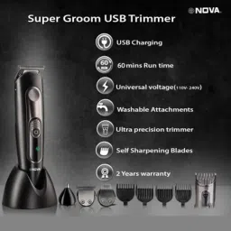 Nova SuperGroom-8 NG1149 Rechargeable Hair & Beard Trimmer for Men - Black(1Pcs) image 2