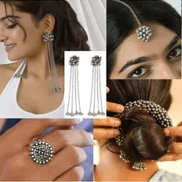 ISLANA Stone-Studded & Beaded Oxidised Jewellery Set-picture-29