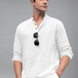 Yugnik Mandarin Collar Roll-Up Sleeves Straight Short Kurta-image-25