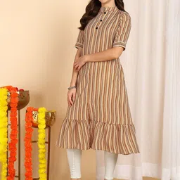 Moda Rapido Women Striped Mandarin Collar Neck Kurta image 5