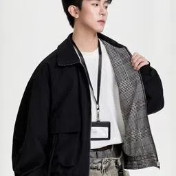 HERE&NOW Men Spread Collar Solid Bomber Jacket image 4