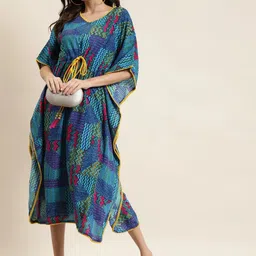 YASH GALLERY Printed Kimono Sleeve Kaftan Midi Dress image 1