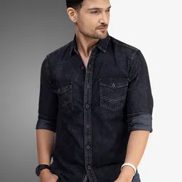 D Finish Men Smart Regular Fit Faded Faded Denim Casual Shirt-picture-32