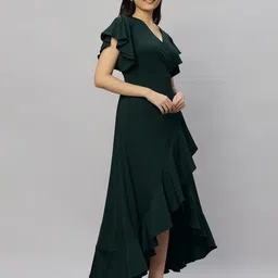 Elara Luxe Women V-Neck Flutter Sleeve Midi Dress image 5