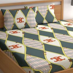 CHHAVI INDIA White & Orange Geometric 210 TC Queen Bedsheet with 2 Pillow Covers-picture-25