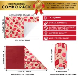 E-Retailer 5Pcs Beige & Pink Printed Waterproof 3-Layered Refrigerator Covers image 3