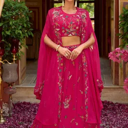 House of Pataudi Embroidered Round Neck Top & Skirt With Shrug Co-Ords-picture-16