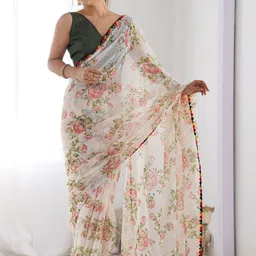 CANIZZARO Floral Sequinned Poly Georgette Saree image 3
