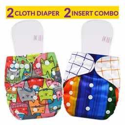 Bembika Reusable Cloth Diapers With Inserts Multi Print Pack of 2 - Multicolour-image-66