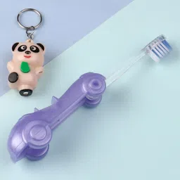fab n funky Toothbrush Ultra Soft Bristles Car Shape With Panda Key Chain - Purple-picture-25