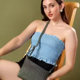 rtswork Green Women Sling Bag Women’s Croc-Textured Crossbody Sling Bag image 3