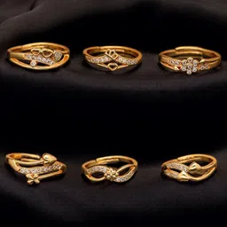 DressBerry Set Of 6 Gold-Plated American Diamond Stone Studded Finger Ring image 2