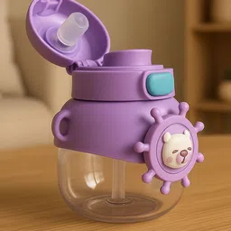GUCHIGU Kids Purple Leak-Proof Sipper Water Bottle With Straw 500ml-image-25