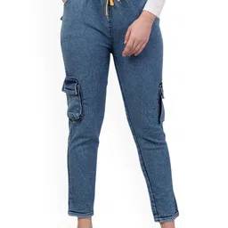 NEUNK Women Comfort Regular Fit Mid-Rise Light Fade Stretchable Cargo Styles Jeans-picture-38