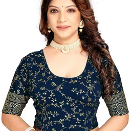 SCUBE DESIGNS Floral Printed Round Neck Saree Blouse-picture-28
