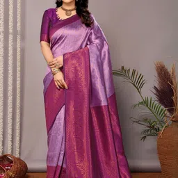 WOVENSTOCK Ethnic Motifs Woven Design Zari Kanjeevaram Saree-picture-35