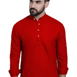 LENIA Band Collar Roll-Up Sleeves Short Kurta-image-14