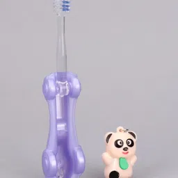 fab n funky Toothbrush Ultra Soft Bristles Car Shape With Panda Key Chain - Purple image 2