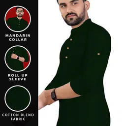 Yugnik Cotton Mandarin Collar Roll-Up Sleeves Straight Kurtas image 3