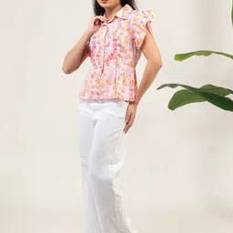 Urban Sundari Floral Print Puff Sleeve Cotton Top image 5