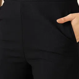 SZN Women Solid Black Casual Co-Ord Set with Crop Top and Trouser image 5