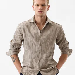 Snitch Men Slim Fit Textured Spread Collar Casual Shirt-picture-42