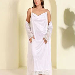HOUSE OF ELORRA Lace Detail Wrap Maxi Nightdress-image-62