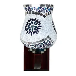 Devansh White & Brown Textured Wood Traditional Abstract Shaped Shaped Wall Lamp image 4