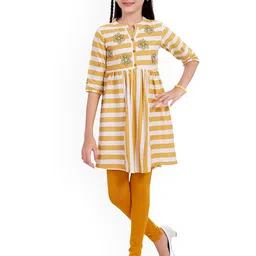 MASTARANG Girls Striped Print Embroidered A-Line Kurti with Legging-picture-46