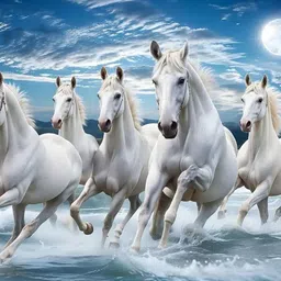 PixelAura White & Blue Printed Paper Seven Horses Vastu Wall Art-picture-22