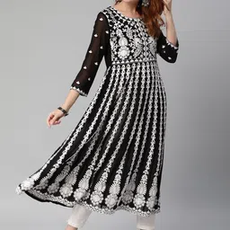 GoSriKi Floral Embroidered Chikankari Round Neck Anarkali Kurta image 3