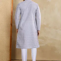 Inddus Ethnic Motifs Embroidered Mandarin Collar Thread Work Straight Kurta With Trousers image 3