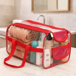 Kuber Industries Red & Transparent 2 Piece Waterproof Travel Toiletry Bags image 2
