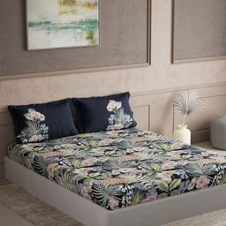 DDecor Elemental Blue & Pink Floral Printed Cotton 145 TC Queen Bedsheet Set 2.74 x 2.54 m-picture-48