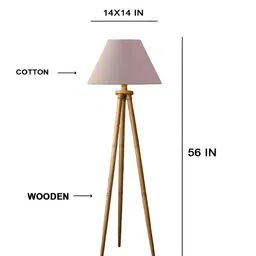 Devansh Grey Cotton Drum Shade With Wooden Tripod Lamp image 2