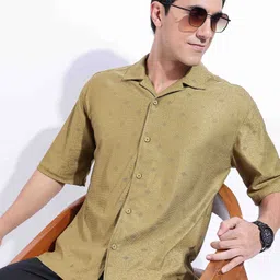 HERE&NOW Men Relaxed Fit Cuban Collar Textured Casual Shirt-picture-34