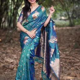 ELITE WEAVES Woven Design Zari Silk Blend Banarasi Saree-picture-32