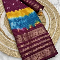 RegalDrapes Printed Bandhani Saree With Unstitched Blouse Piece-picture-10